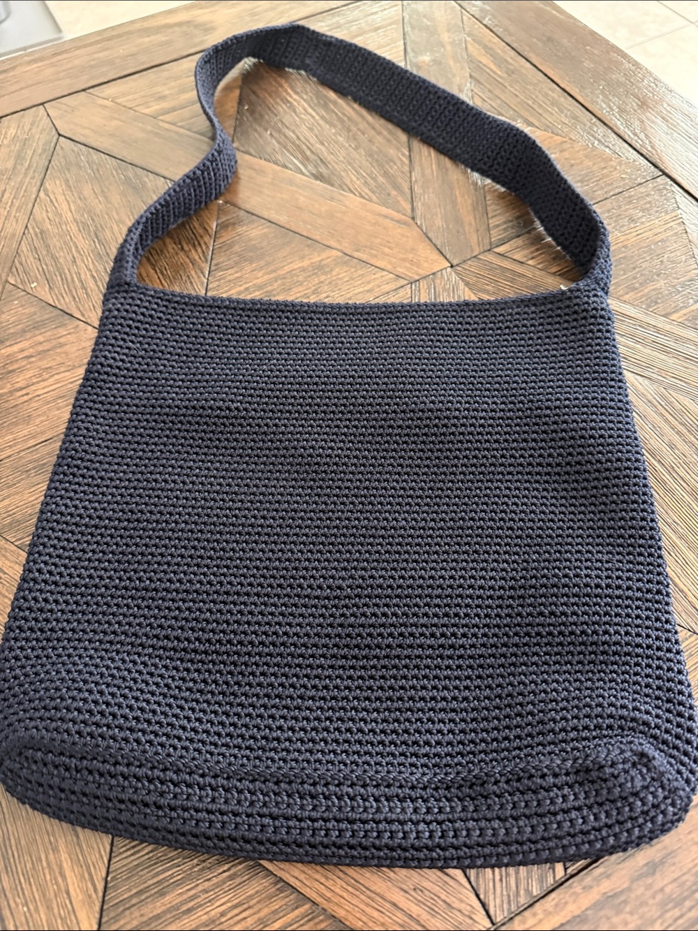 The Sak Dark Blue Crochet Tote Bag Large Shoulder Purse NWOT Boho Coastal